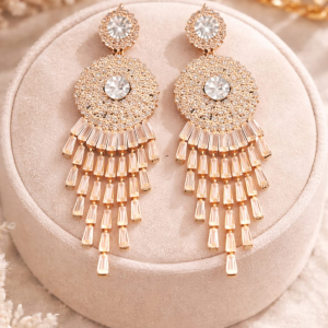 Gold Tassel Drop Earrings | Chandelier Crystal Statement