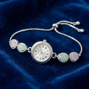 Pastel Stone Bracelet Watch | Silver Adjustable Timepiece