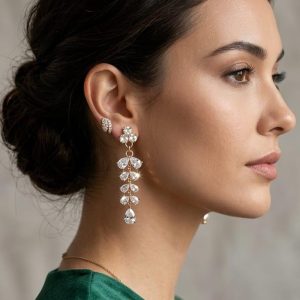 Rose Gold Marquise Drop Earrings | Crystal Leaf Dangles
