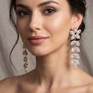 Pastel Leaf Drop Earrings | Multicolor Crystal Dangles.