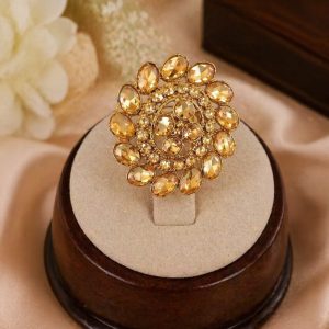 Golden Crystal Statement Ring | Antique Gold Cocktail Ring