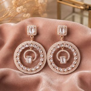 Rose Gold Halo Hoop Earrings | Emerald Cut Crystal Drop Jewelry