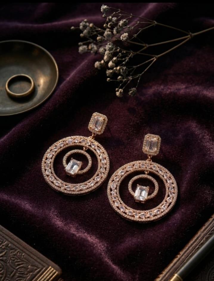 Rose Gold Halo Hoop Earrings | Emerald Cut Crystal Drop Jewelry - Image 3