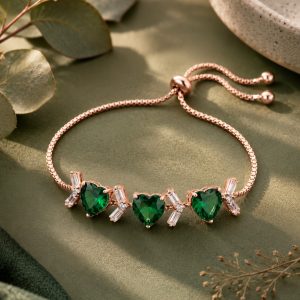 Emerald Heart Slider Bracelet in Rose Gold with Cubic Zirconia