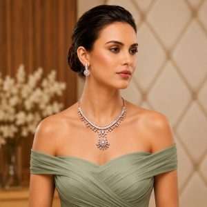 Rose Gold Choker Necklace Set | Tiered Baguette Bridal Jewelry