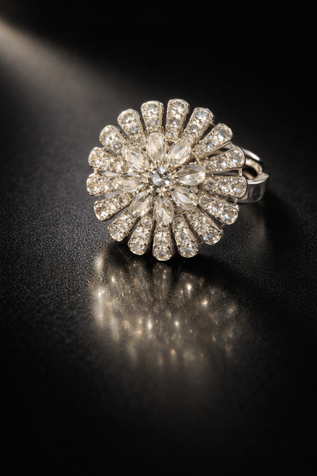 Silver Crystal Cocktail Ring | Clear Stone Statement Ring
